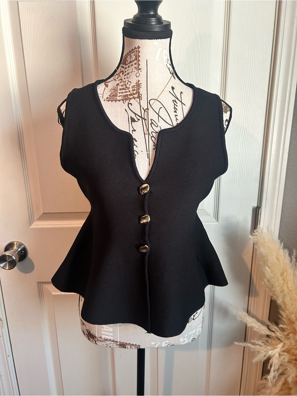 Love Tree Black Sleeveless Peplum Tank with Decorative Buttons